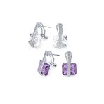 Set of 2 Art Deco Multicolor Square CZ Dangle Chandelier Earrings Silver Plated
