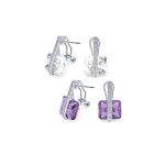 Set of 2 Art Deco Multicolor Square CZ Dangle Chandelier Earrings Silver Plated
