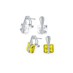 Set of 2 Art Deco Multicolor Square CZ Dangle Chandelier Earrings Silver Plated - Image 2