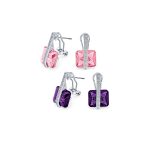 Set of 2 Art Deco Multicolor Square CZ Dangle Chandelier Earrings Silver Plated - Image 3