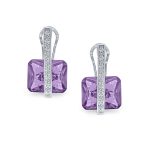 Set of 2 Art Deco Multicolor Square CZ Dangle Chandelier Earrings Silver Plated - Image 5