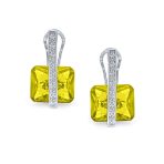 Set of 2 Art Deco Multicolor Square CZ Dangle Chandelier Earrings Silver Plated - Image 6