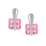 Set of 2 Art Deco Multicolor Square CZ Dangle Chandelier Earrings Silver Plated - Image 7
