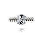 Set of 2 Word Faith & Believe Message Charm Bead Sterling Silver for Bracelet - Image 2