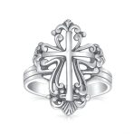 Vintage Style Spiritual Religious Fleur De Lis Cross Ring .925 Sterling Silver - Image 2