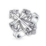 Vintage Style Spiritual Religious Fleur De Lis Cross Ring .925 Sterling Silver