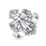 Vintage Style Spiritual Religious Fleur De Lis Cross Ring .925 Sterling Silver