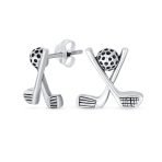 Golfer Gift Sport Athlete Stud Earrings Oxidized Sterling Silver for Golfers