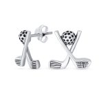 Golfer Gift Sport Athlete Stud Earrings Oxidized Sterling Silver for Golfers