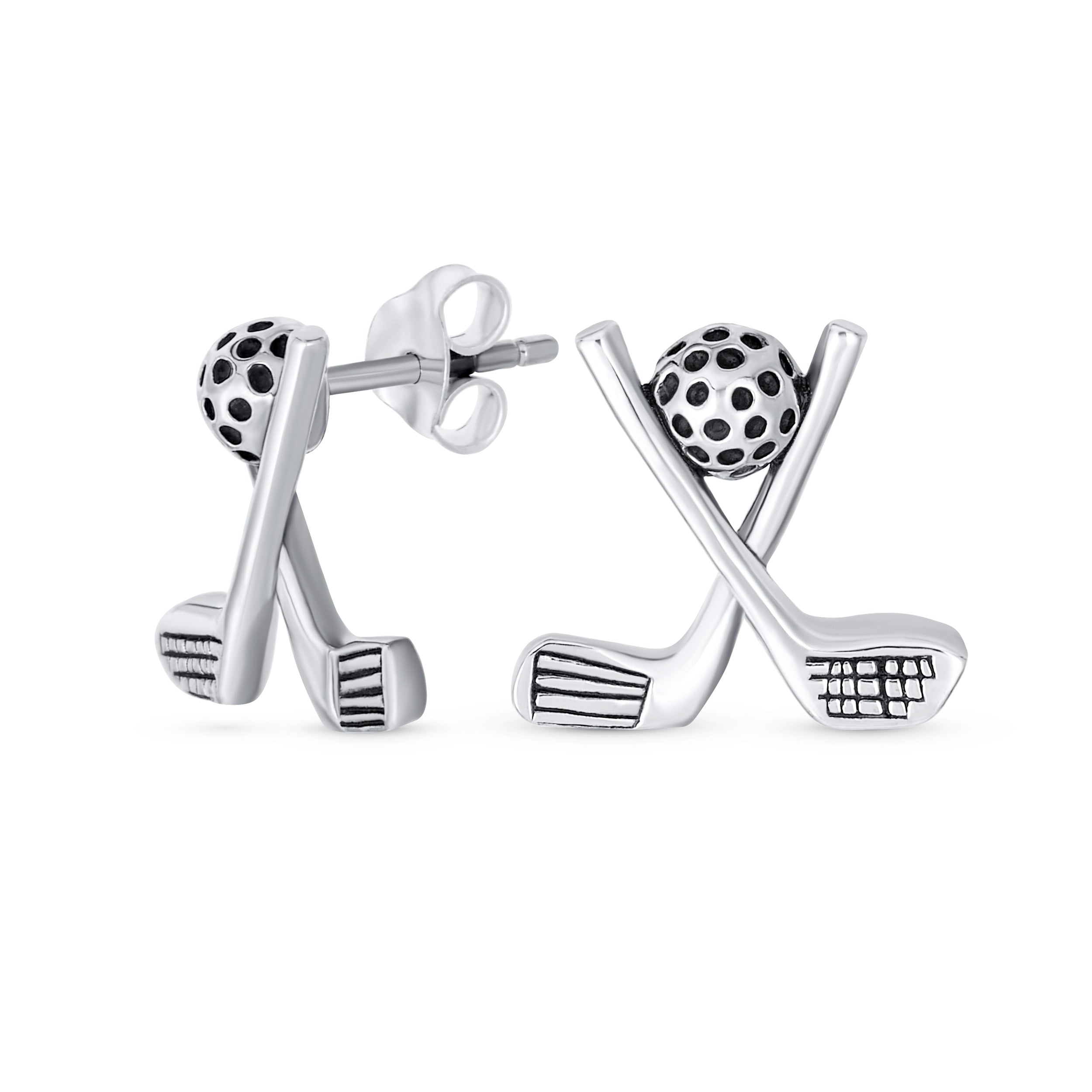 sterling-silver-golf-club-ball-earring_jc-24e3854-az-1 Golfer Gift Sport Athlete Stud Earrings Oxidized Sterling Silver for Golfers - Image 1