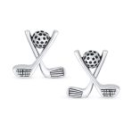 Golfer Gift Sport Athlete Stud Earrings Oxidized Sterling Silver for Golfers - Image 2
