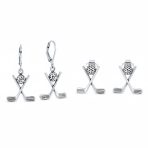 Set of 2 Golf Ball & Club Dangle and Stud Earrings Oxidized Sterling Silver
