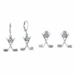 Set of 2 Golf Ball & Club Dangle and Stud Earrings Oxidized Sterling Silver
