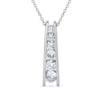 Solitaire CZ Round Graduated Pendant Necklace Sterling Silver Journey Bar Design