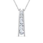 Solitaire CZ Round Graduated Pendant Necklace Sterling Silver Journey Bar Design