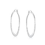 Boho Hammered Flat Hoop Huggie Earrings in Silver 1.5 Inch - Image 2