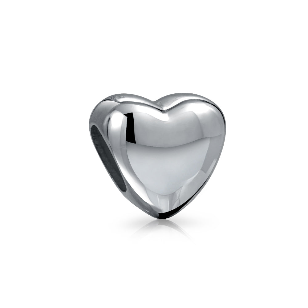 sterling-silver-heart-charm-bead_pbx-hs-373-shine_1 Simple Puff Heart Bead Charm Sterling Silver for European Bracelet - Image 1
