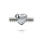 Simple Puff Heart Bead Charm Sterling Silver for European Bracelet - Image 2