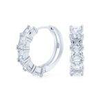 Square Princess Cut CZ Hoop Earrings Men Sterling Silver