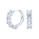 Square Princess Cut CZ Hoop Earrings Men Sterling Silver