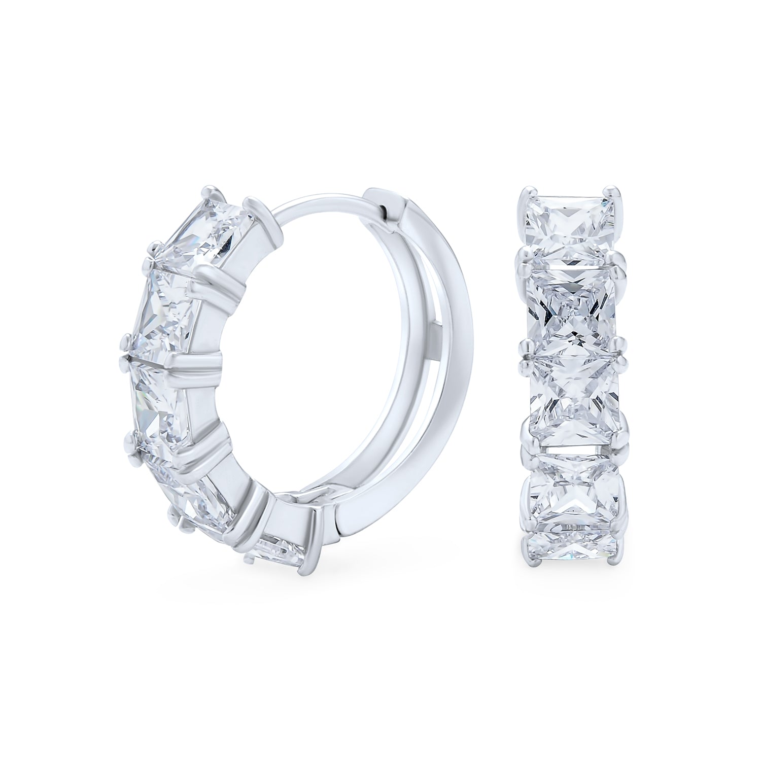 sterling-silver-hoop-huggie-earrings-with-brilliant-cz_smo-2he20115_1 Square Princess Cut CZ Hoop Earrings Men Sterling Silver - Image 1