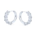 Square Princess Cut CZ Hoop Earrings Men Sterling Silver - Image 2