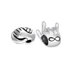 Set of 2 BFF Hug & Hand Sign I Love You Infinity Charm Bead Sterling Silver Fits European Bracelet