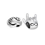 Set of 2 BFF Hug & Hand Sign I Love You Infinity Charm Bead Sterling Silver Fits European Bracelet
