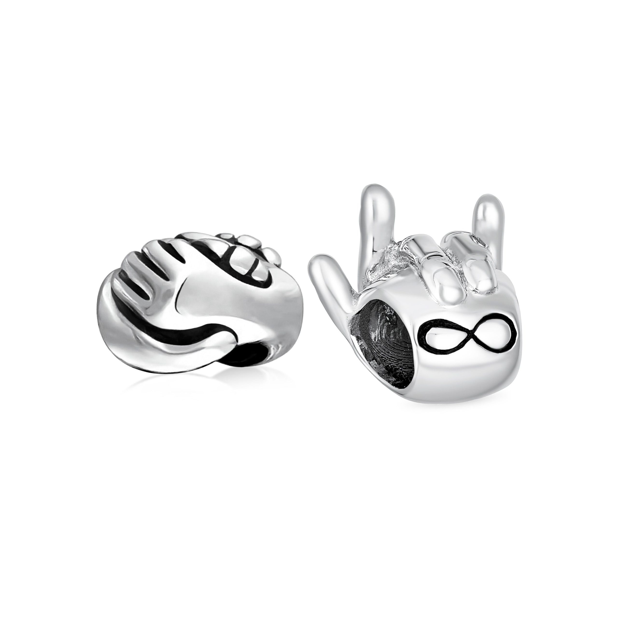 sterling-silver-infinity-charm-pbx-hs-702-drkset-az Set of 2 BFF Hug & Hand Sign I Love You Infinity Charm Bead Sterling Silver Fits European Bracelet - Image 1