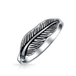 Southwestern Boho Feather Leaf Band Silver Ring Oxidized Sterling Jewelry