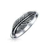 Southwestern Boho Feather Leaf Band Silver Ring Oxidized Sterling Jewelry - Image 3