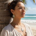 Rainbow Abalone Marijuana Leaf Necklace & Earrings Jewelry Set Sterling Silver - Image 2
