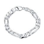 Thick Heavy  Sterling Silver Figaro Chain Link Bracelet 9MM