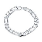 Thick Heavy  Sterling Silver Figaro Chain Link Bracelet 9MM