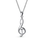 Singer Musician Treble Clef Music Note Pendant Necklace .925 Sterling Silver