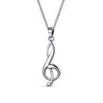 Singer Musician Treble Clef Music Note Pendant Necklace .925 Sterling Silver