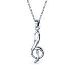 Musician Treble Music Note Stud Earrings and Pendant Necklace Silver Jewelry Set - Image 2