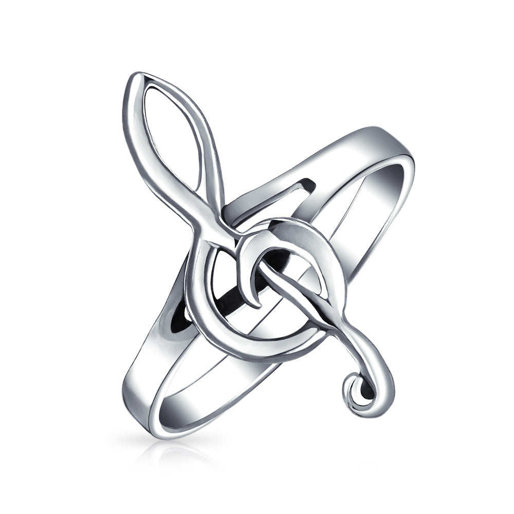 sterling-silver-music-note-ring_sstr-r6757_1_1 Musicians Treble Clef Music Note Signet Ring Oxidized .925 Sterling Silver - Image 1