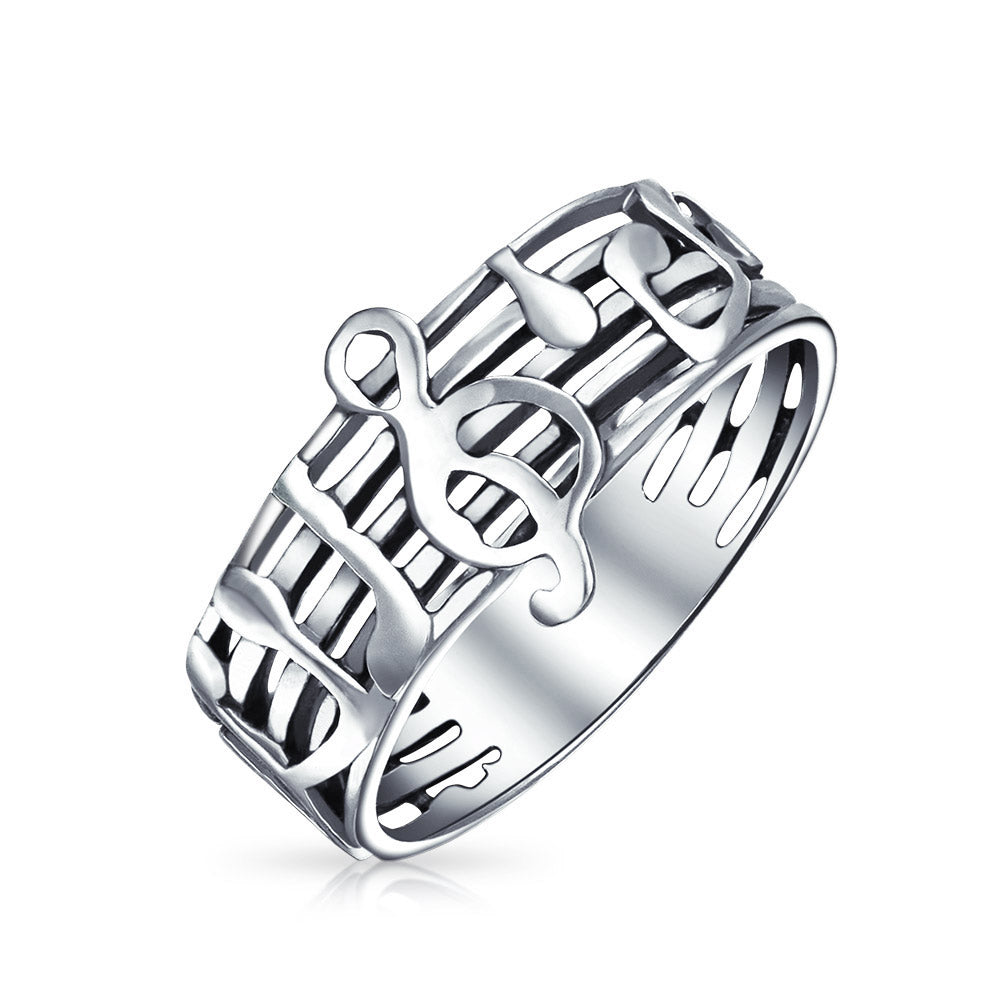 sterling-silver-musical-note-ring_sstr-r3505_1 Musician Student Teacher Treble Clef Note Music Band Ring Oxidized .925 Sterling Silver - Image 1