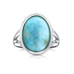 Oval Cabochon Moonstone Silver Ring with Split Shank Boho Statement Design - Image 6