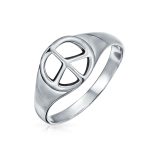 Sterling Silver Ring with World Peace Signet for Men