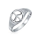 Sterling Silver Ring with World Peace Signet for Men