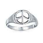 Sterling Silver Ring with World Peace Signet for Men - Image 2