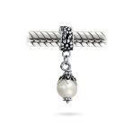 Leaf Cap Pearl Dangle Charm Bead in Sterling Silver for European Bracelets - Image 2