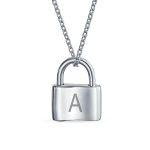 Monogram Lovers Padlock Pendant Necklace Gold Plated 16 Inch