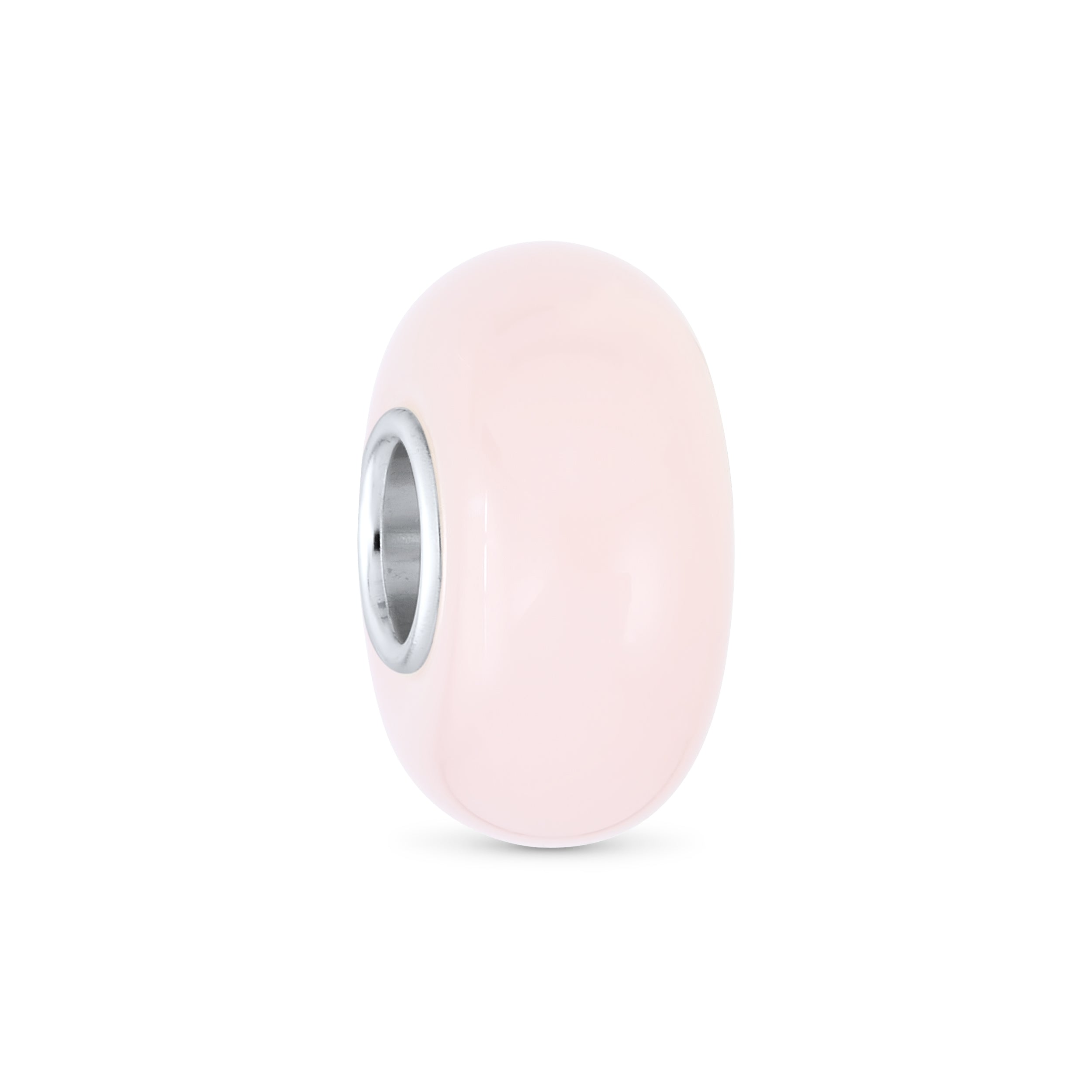 sterling-silver-pink-opal-bead_pbx-ss-opal-az-001 Milky Pink Opaque Murano Glass Charm Bead Sterling Silver Core for Bracelets - Image 1