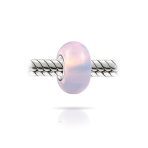 Set of 2 Milky Pink Opaque Murano Glass Charm Bead Sterling Silver for Bracelets - Image 2
