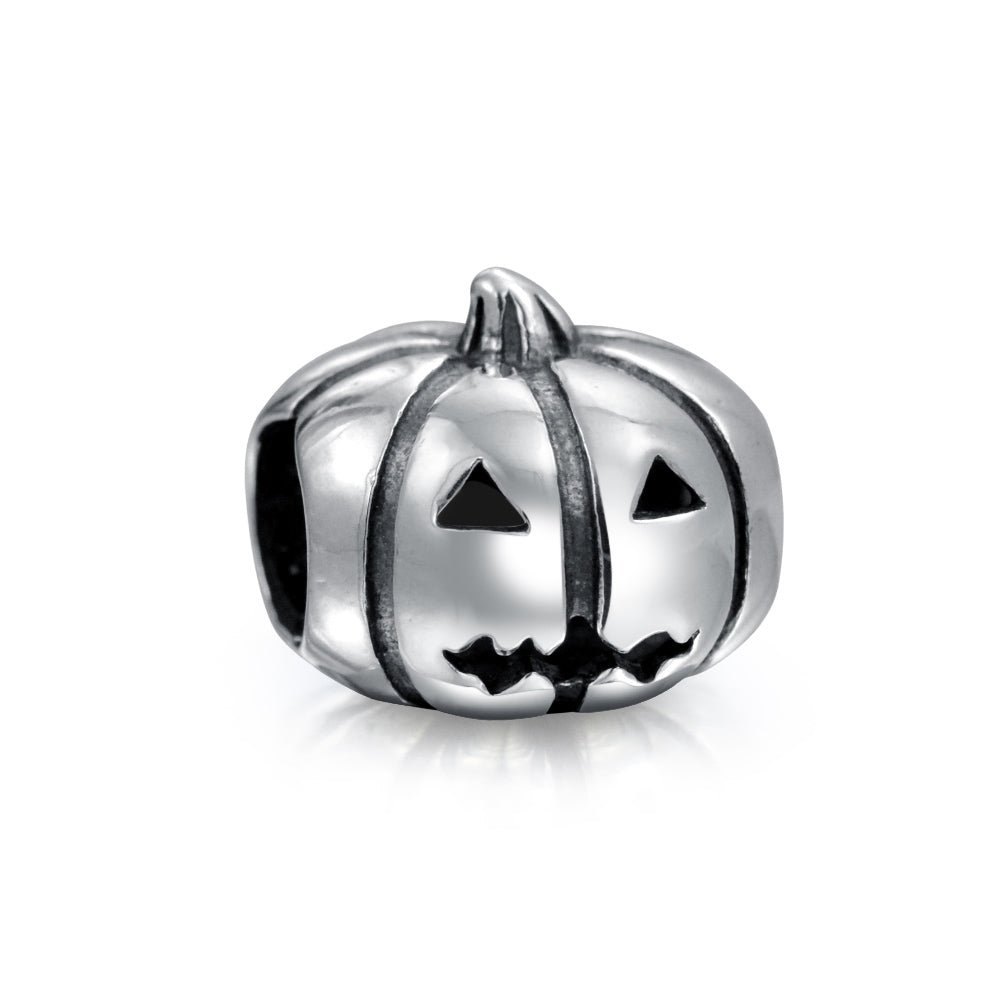 sterling-silver-pumpkin-holiday-bead_pbx-hs-374d-az_1 Spooky Halloween Pumpkin Charm Bead in Oxidized Sterling Silver for Bracelets - Image 1
