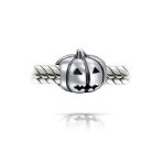 Spooky Halloween Pumpkin Charm Bead in Oxidized Sterling Silver for Bracelets - Image 2