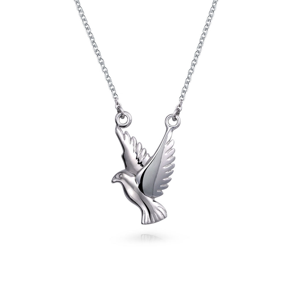 sterling-silver-religious-dove-necklace_n-pmrn10601l16xbl-az_1 Spiritual Faith Dove Pendant Necklace in Sterling Silver - Peace Bird Design - Image 1